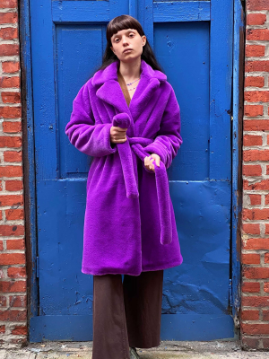 Violet Teddy Faux Fur Bathrobe Coat