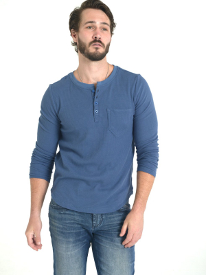 Knitted Henley T-shirt In Blue