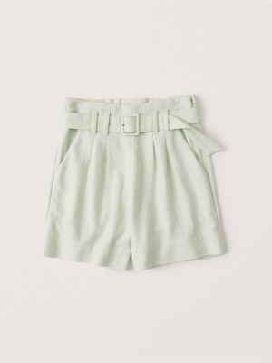 Belted Linen-blend Shorts