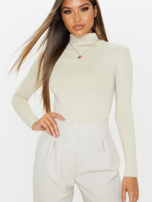 Sand Cotton Funnel Neck Long Sleeve Top