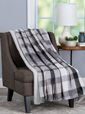 60"x70" Faux Fur Plaid Throw Blanket Gray - Yorkshire Home