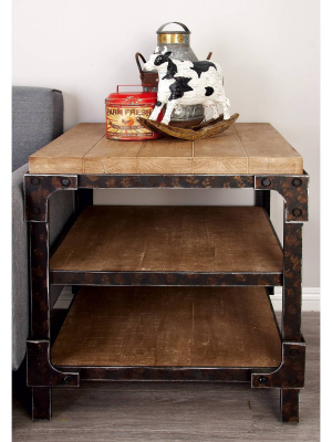 Industrial 3 Tier Side Table Brown - Olivia & May