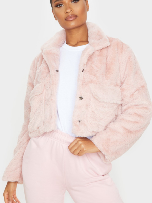 Dusty Pink Faux Fur Cropped Pocket Jacket