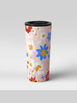 19oz Stainless Steel Vacuum Coffee Tumbler With Slide Lid Multi Color Daisies Pink - Room Essentials™