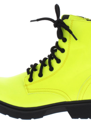 Earie7 Yelllow Lace Up Lug Sole Boot