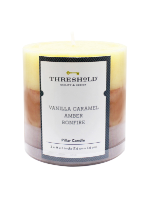 Layered Mottled Pillar Candle Vanilla Caramel/amber/bonfire - Threshold™