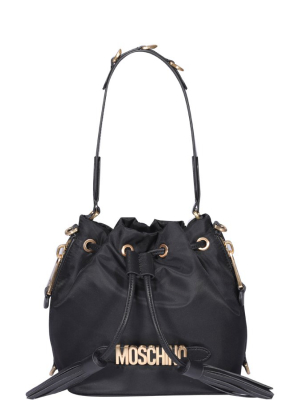 Moschino Logo Plaque Tassle Bucket Bag