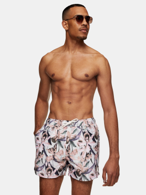 Pink Floral Print Swim Shorts