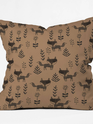 Dash And Ash Friendly Fox Square Throw Pillow Brown - Deny Designs