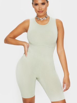 Shape Sage Green Rib Bust Seam Unitard