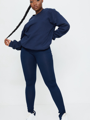 Petite Navy Split Hem Jersey Leggings