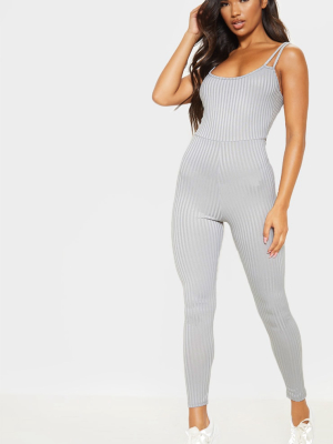 Grey Rib Double Strap Jumpsuit