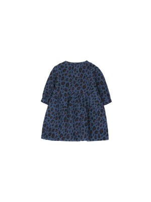 Tiny Cottons Animal Print Baby Dress - Light Navy/dark Brown