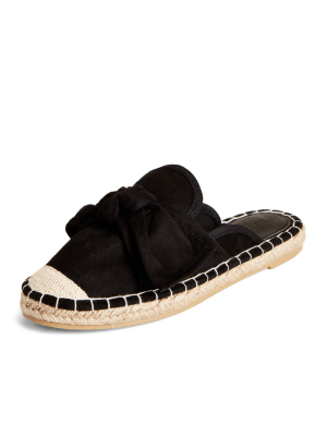 Briannah05 Black Knotted Round Toe Mule Espadrille Flat