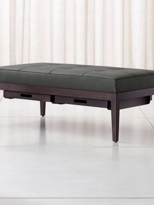 Nash Leather Tufted Rectangular Ottoman With Tray