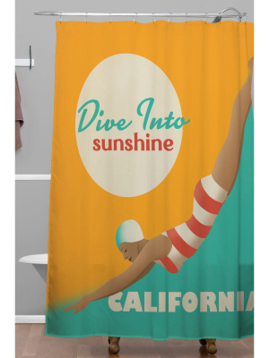 Dive California Shower Curtain Orange/teal - Deny Designs