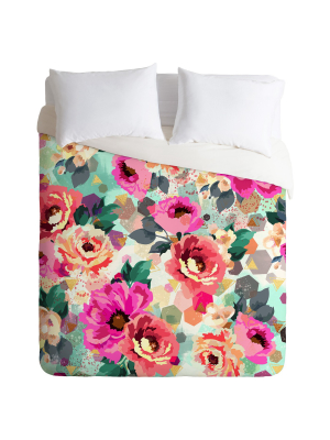 Pink Marta Barragan Camarasa Abstract Geometrical Flowers Duvet Cover Set (queen) - Deny Designs