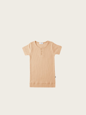 Organic Essential Tee Henley - Honey Peach