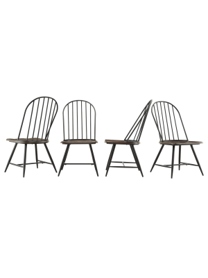 Set Of 4 Juniper Lane Mixed Media Windsor Dining Chairs Metal Dark Oak - Inspire Q