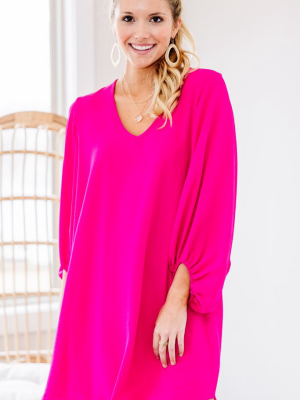 Loud And Clear Fuchsia Pink Bubble Sleeve Dress