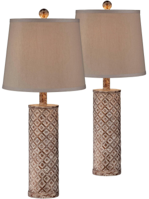 360 Lighting Cottage Table Lamps Set Of 2 Gold Wash Lattice Column Tapered Drum Shade For Living Room Family Bedroom Nightstand