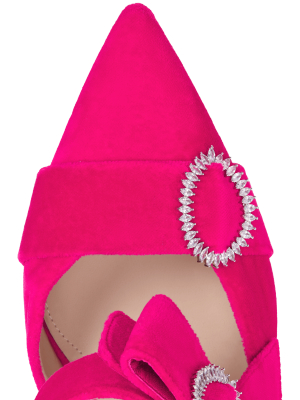Hot Pink Velvet Bow Heel Mules