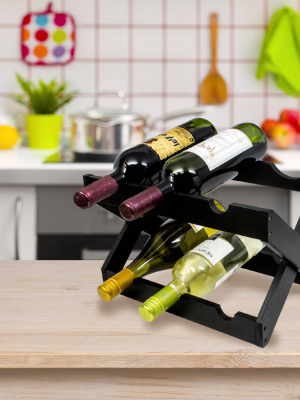 Sorbus Bamboo Foldable Countertop 6 Bottles Wine Rack Black