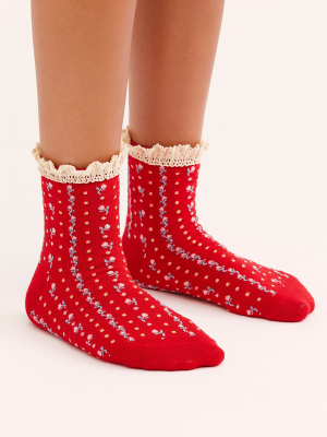 Rosebud Waffle Knit Ankle Socks