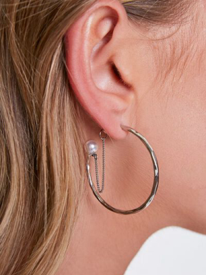 Faux Pearl Hoop Earrings