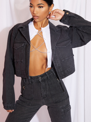 Washed Black Zip Through Denim Oversized Jacket