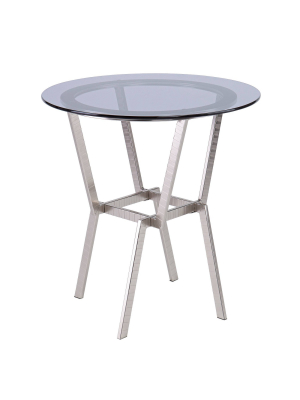 Mawes Round Glass-top End Table Nickel - Aiden Lane