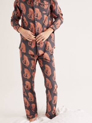 Men's Long Pyjama Set Sansindo Tiger Print Black/orange