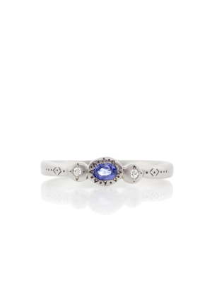 Blue Sapphire & Diamond Charm Ring
