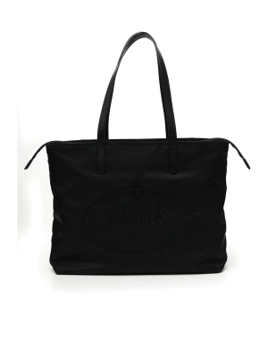 Prada Logo Embroidered Tote Bag