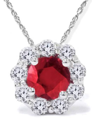 Pompeii3 1 1/4ct Ruby Diamond Halo Pendant 14k White Gold