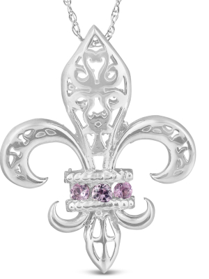 Pompeii3 Pink Sapphire Vintage Fleur De Lis Pendant 10kt White Gold 1"