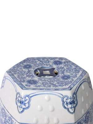 Hexagonal Lotus Stool, Blue And White