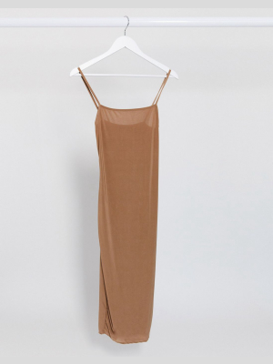 Fashionkilla Going Out Cami Strap Midi Dress In Camel