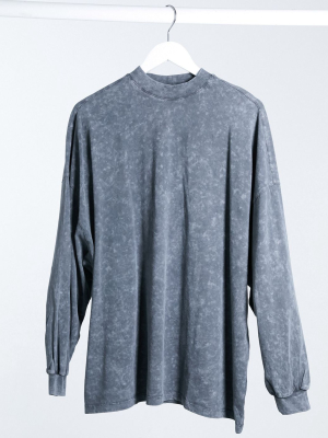 Asos Design Oversized Long Sleeve T-shirt In Acid Wash Charcoal