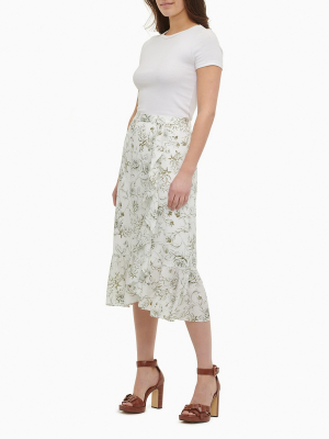 Printed Ruffle A-line Midi Skirt