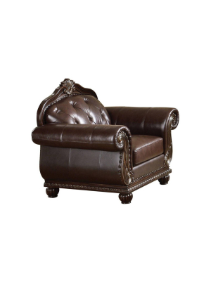 Button Tufted Faux Leather Upholstered Chair With Rolled Arms Brown - Benzara