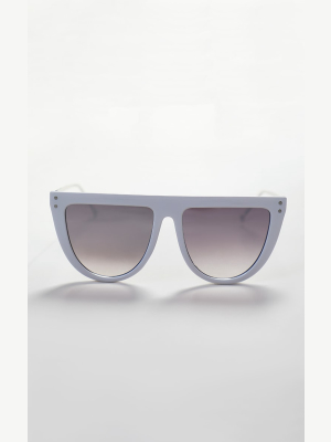 White Flat Bar Round Edge Sunglasses