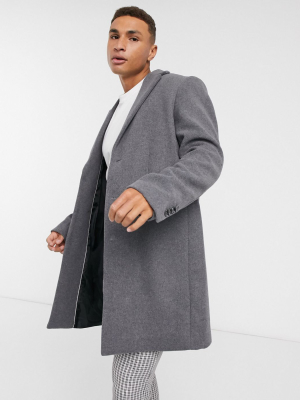 Asos Design Wool Mix Overcoat In Light Gray