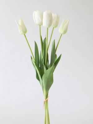 Bundle Of 5 Real Touch White Tulips - 22"