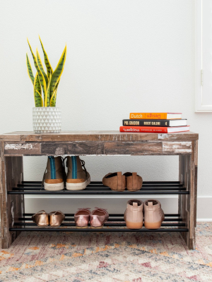 Industrial Shoe Bench With Metal Storage Racks Distressed Wood - Danya B.