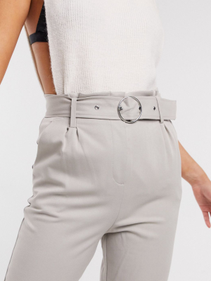 Miss Selfridge Belted Pants In Gray