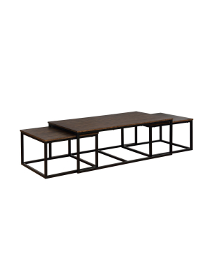 54" Wide Arcadia Acacia Wood Coffee Table With Nesting Tables Antiqued Mocha - Alaterre Furniture