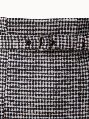 Pleated Midi Double Face Wool Houndstooth Skirt