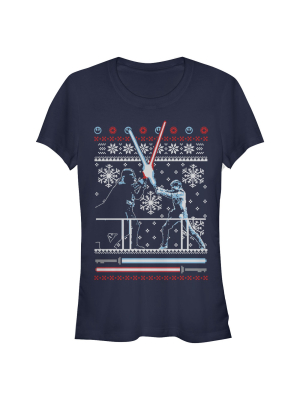 Junior's Star Wars Ugly Christmas Duel T-shirt