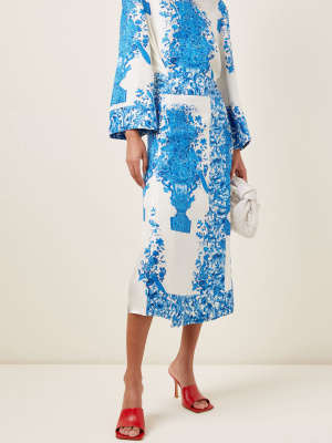 Belted Grace-print Twill Midi Dress